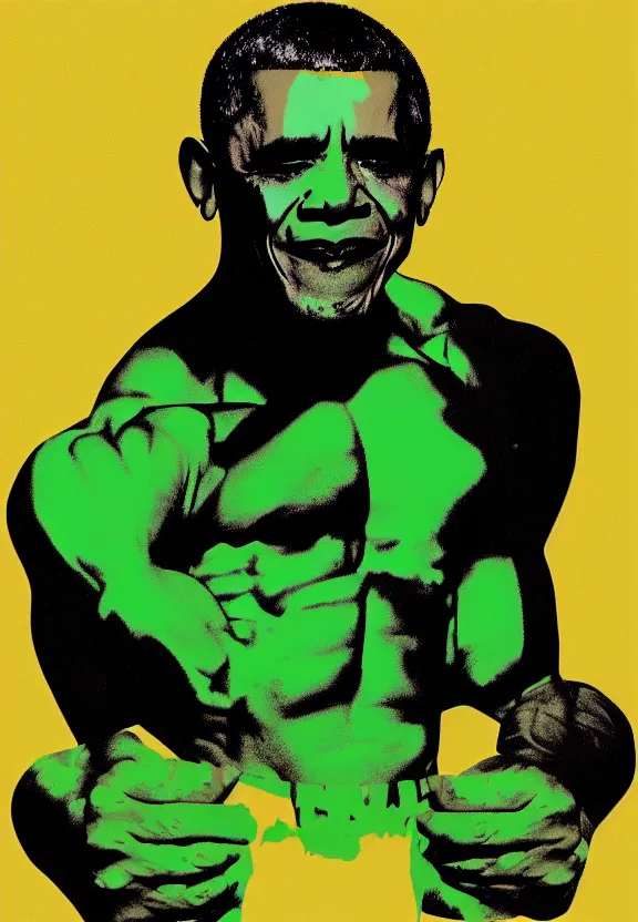 Image similar to Obama Hulk by Andy Warhol and Beeple