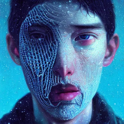 Prompt: 3 d, sci - fi, close - up, winter, man esthete with disgust face, moon, cinematic, fog, moon rays, vogue cover style, poster art, deep blue mood, hyper realistic, intricate oil painting, high detail illustration, figurative art, multiple exposure, poster art, by tooth wu and wlop and beeple and greg rutkowski