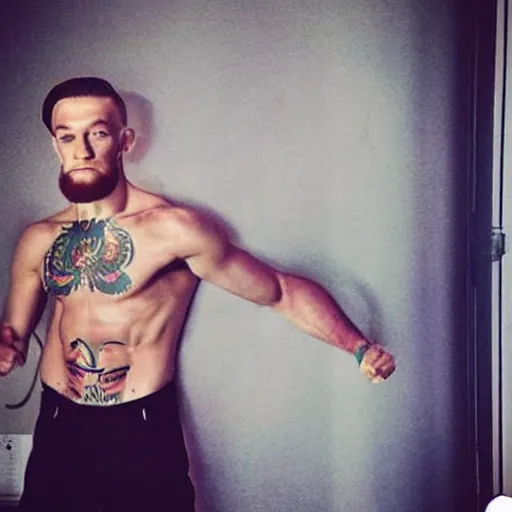 Image similar to “a realistic detailed photo of a guy who is an attractive humanoid who is half robot and half humanoid, who is a male android, boxer Conor McGregor, shiny skin, posing like a statue, blank stare”