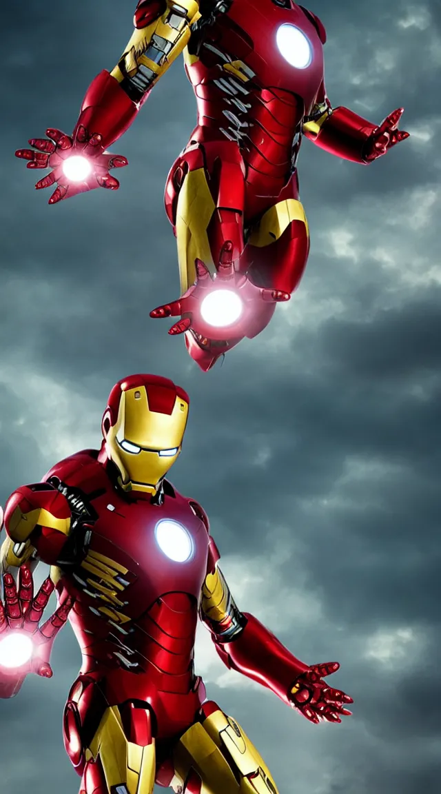 Image similar to Iron man in a hellish suit, novie frame, cinematic lighting