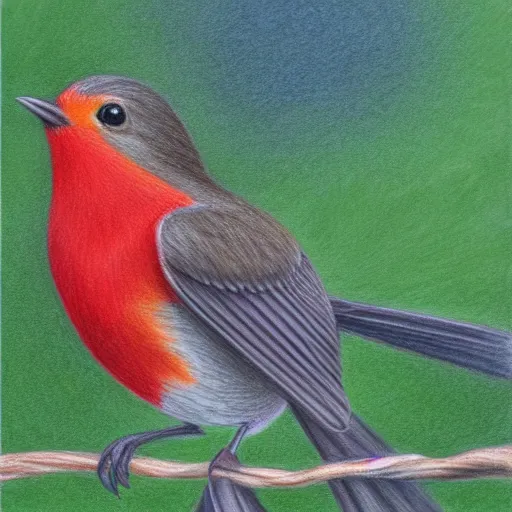 Prompt: a color pencil drawing of a robin bird by ana maria martinez jaramillo, pastel color, wingspan, high quality, artstation, 4 k, realism, photorealism, fine art