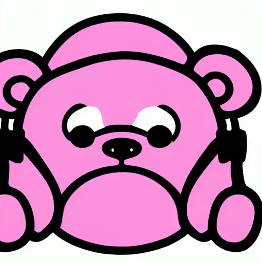 Image similar to a cute pink cuddly bear wearing headphones vector logo