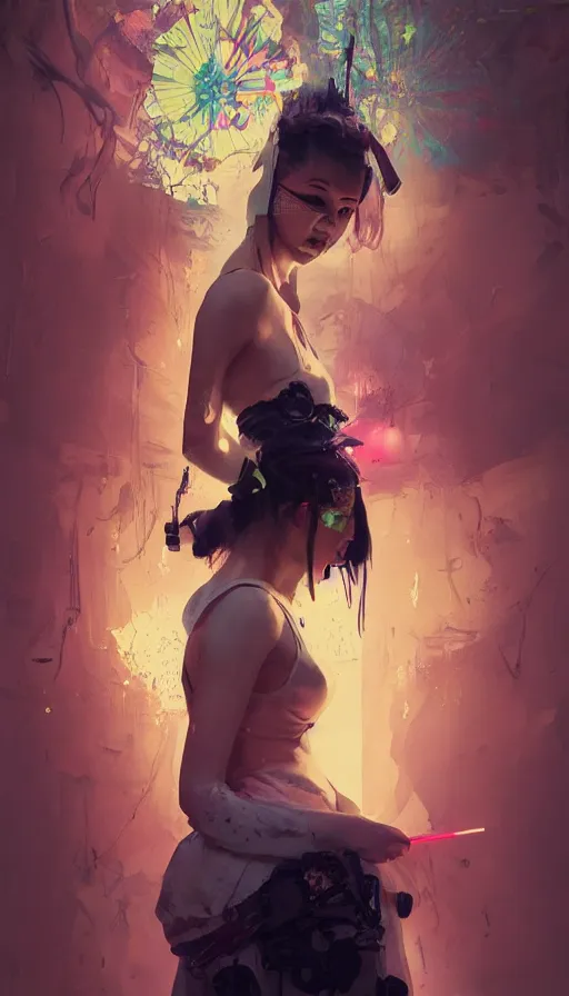 Prompt: altered carbon, detailed portrait young gangster lolita, amazing beauty, visor, neon tattoo, styled hair, decorated traditional japanese ornaments by carl spitzweg, ismail inceoglu, vdragan bibin, hans thoma, greg rutkowski, alexandros pyromallis, perfect face, fine details, realistic shaded