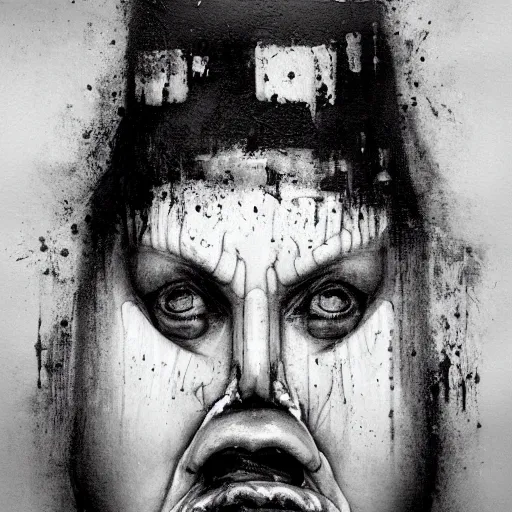 Image similar to portrait of the face of big fat old sumoringer as despair from sandman, venus of willendorf, by jeremy mann, by gregory crewdson, by bastien lecouffe deharme, by russ mills, sad face, topknot, black hair, mourning, black eyes, white room, soft lightning, high detailed, 8 k