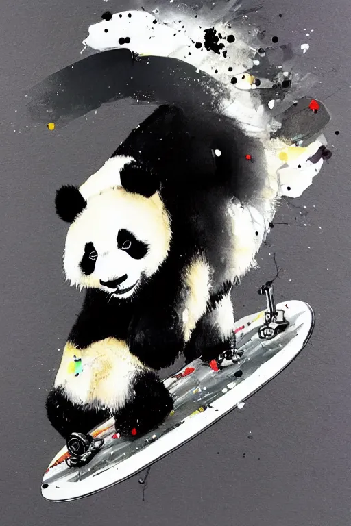 Prompt: a panda riding a skateboard in the style of yoji shinkawa and ashley wood, splatters, detailed