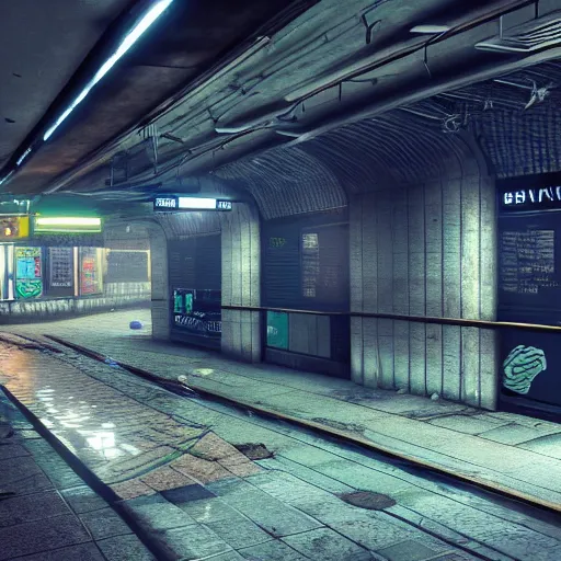 Image similar to abandoned underground subway homeless slum low light sadness lonely. Cyberpunk 2077. CP2077. 3840 x 2160