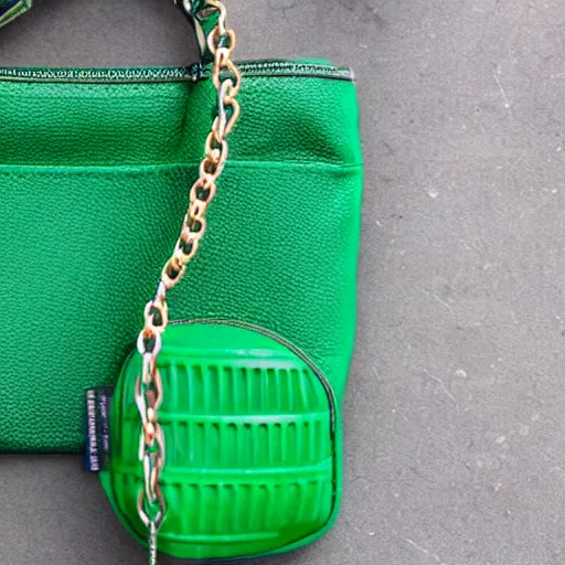 Image similar to green bottle inside a shoulder bag