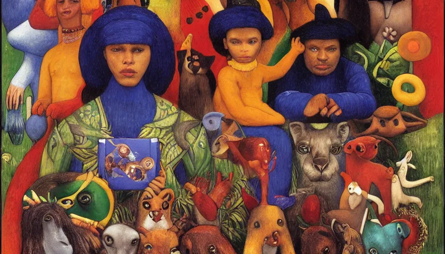 Prompt: 1 9 9 8 brazilian the fool card animals designed by arthur bispo do rosario, jules bastien - lepage, tarsila do amaral, frank weston and gustave baumann, major arcana, clothing photography, f - 9 1 / 1 2 5, brutalism, sharp focus, colorful refracted sparkles, star lines, soft light, 8 k