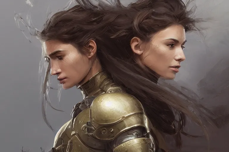 Image similar to a portrait of an attractive young woman, clothed in battle armor, olive skin, long dark hair, beautiful bone structure, symmetrical facial features, intricate, elegant, highly detailed, digital painting, trending on Artstation, concept art, smooth, sharp focus, illustration, from Metal Gear by Ruan Jia and Mandy Jurgens and Artgerm and greg rutkowski and william-adolphe bouguerea, award winning