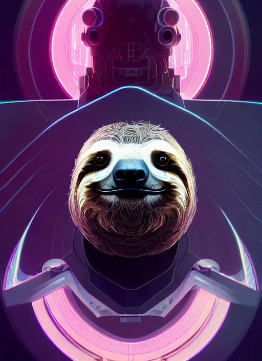 Image similar to symmetry!! portrait of a sloth, sci - fi, tech wear, glowing lights!! intricate, elegant, highly detailed, digital painting, artstation, concept art, smooth, sharp focus, illustration, art by artgerm and greg rutkowski and alphonse mucha