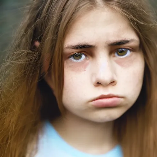 Image similar to detailed photo of a young girl around 2 0 yo, looking into the camera, looking depressed.