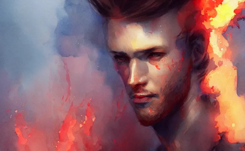 Image similar to a painting of fireblitz trending on artstation in the style of greg rutkowski, 3 d, watercolor, feminine, male, man, portrait