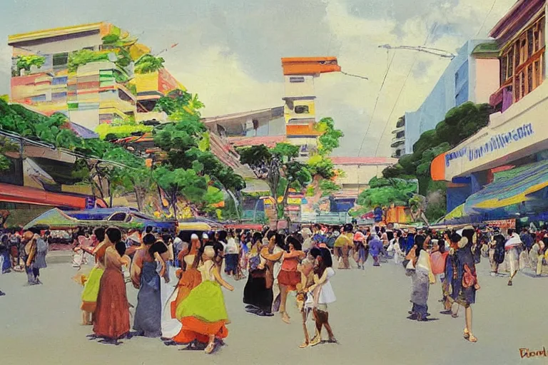 Prompt: Divisoria modernized, painting by Fernando Amorsolo