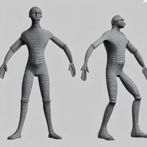 Prompt: a 3 d rendering of a male human with arms stretched out to the sides ready for rigging in blender,
