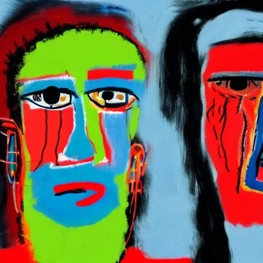 Image similar to man and woman, in the style of Basquiat