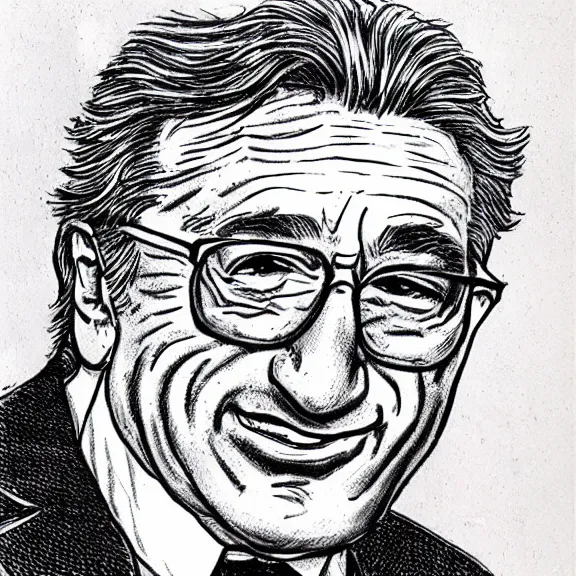 Image similar to a portrait of Robert Deniro drawn by Robert Crumb