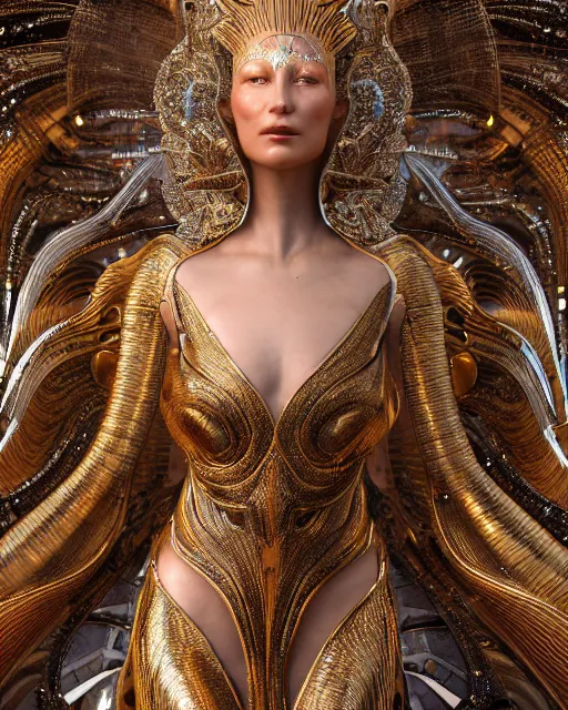 Image similar to a highly detailed metahuman 4 k close up render of an alien goddess bella hadid monument renaissance in iris van herpen dress schiaparelli in diamonds crystals swarovski and jewelry iridescent in style of alphonse mucha gustav klimt trending on artstation made in unreal engine 4