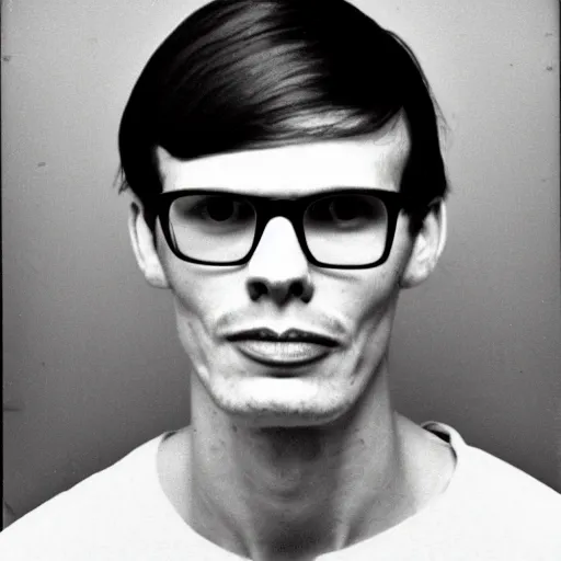 Prompt: Mugshot Portrait of iDubbbz taken in the 1970s, photo taken on a 1970s polaroid camera, grainy, real life, hyperrealistic, ultra realistic, realistic, highly detailed, epic, HD quality, 8k resolution, body and headshot, film still, front facing, front view, headshot and bodyshot, detailed face, very detailed face