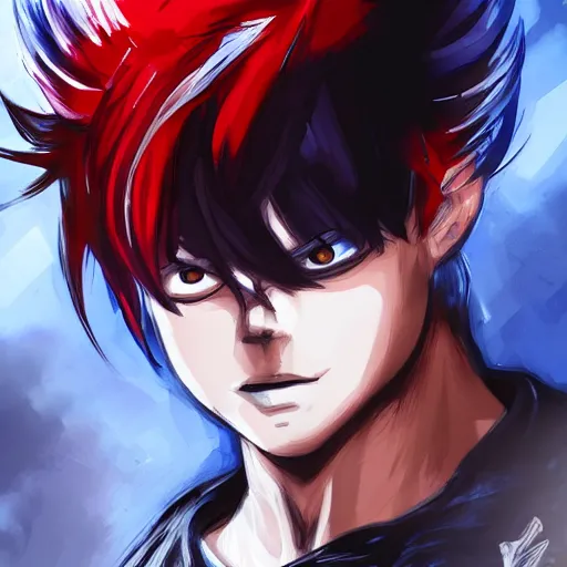 Image similar to Portrait of Shoto Todoroki from My Hero Academia, in the art style of Yoji Shinkawa, trending on Art Station, highly detailed, concept art, great composition