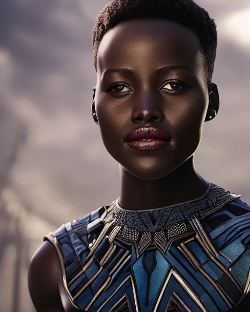 Image similar to 5 5 mm portrait photo of lupita nyongo as black panther. magical atmosphere. art by artgerm and greg rutkowski. highly detailed 8 k. intricate. lifelike. soft light. nikon d 8 5 0.