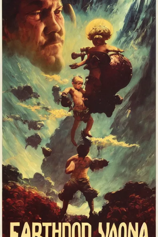 Prompt: Movie poster of EarthBound, Highly Detailed, Dramatic, A master piece of storytelling, by frank frazetta, ilya repin, 8k, hd, high resolution print