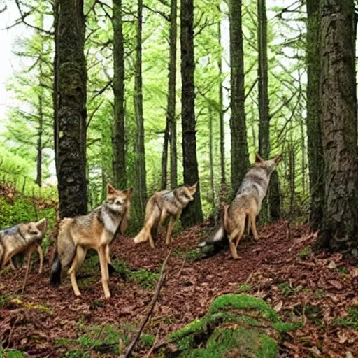 Image similar to forest:1, wolves:2, trees:-3