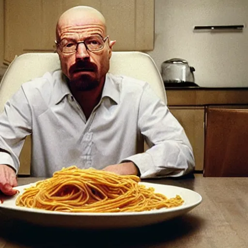 Prompt: walter white eating spaghetti