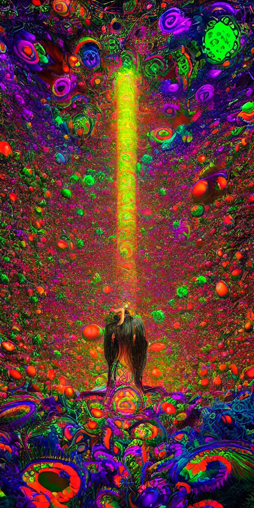 Image similar to luminous garden of 1000 eyes, intricate complexity, surreal horror, psychedelic glitch art, rainbow drip paint, trending on art station, photoreal, 8k, octane render