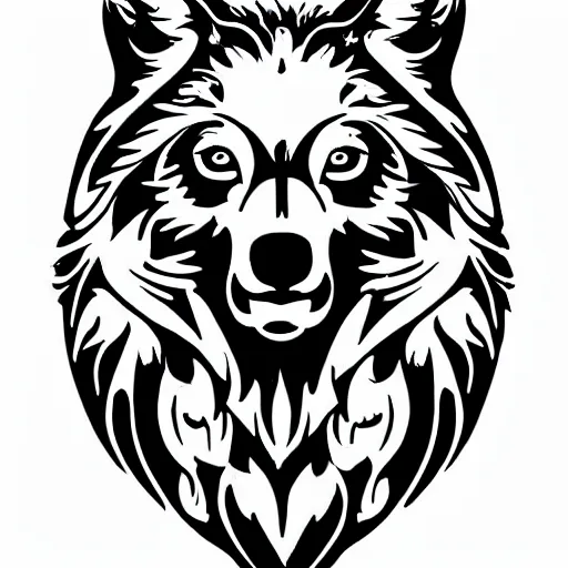 Image similar to tattoo design, stencil, bear, wreath surrounding wolf