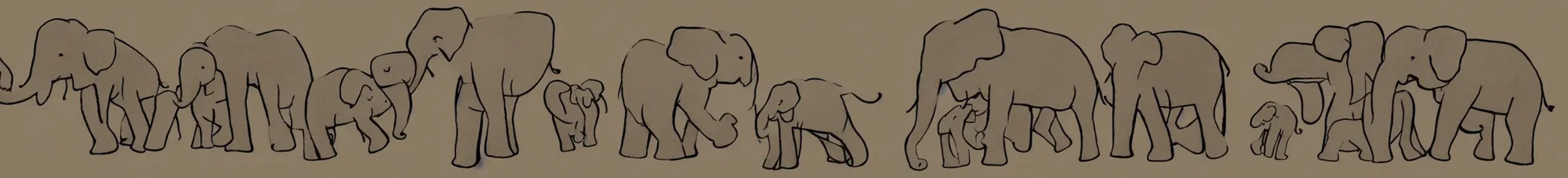 Prompt: a cartoon line of elephants holding each other's tails