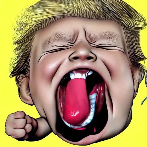 Prompt: illustration of baby donald trump screaming