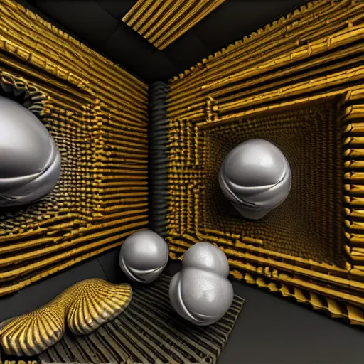 Image similar to hyperrealism computer simulation visualisation parallel universe beavers by caravaggio in style of mandelbulb 3 d and voxel graphics rendered in blender and octane render