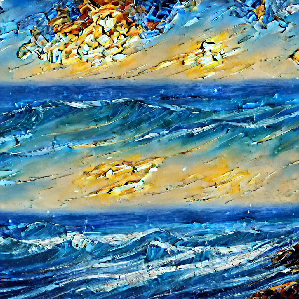 Image similar to an impasto oil painting of beautiful maritime scenery, detailed