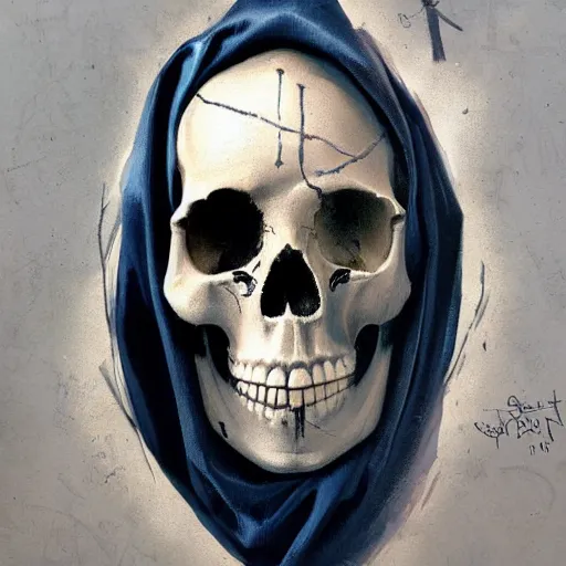 painting of the virgin mary skull face with graffiti   Stable
