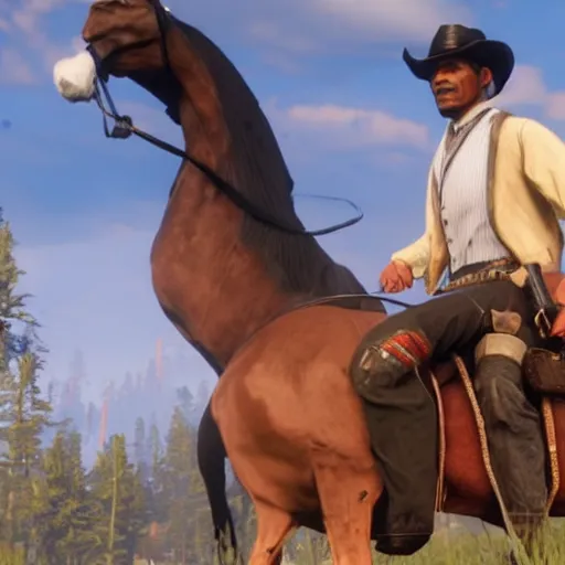 Image similar to a screenshot of obama in red dead redemption 2 as arthur morgan