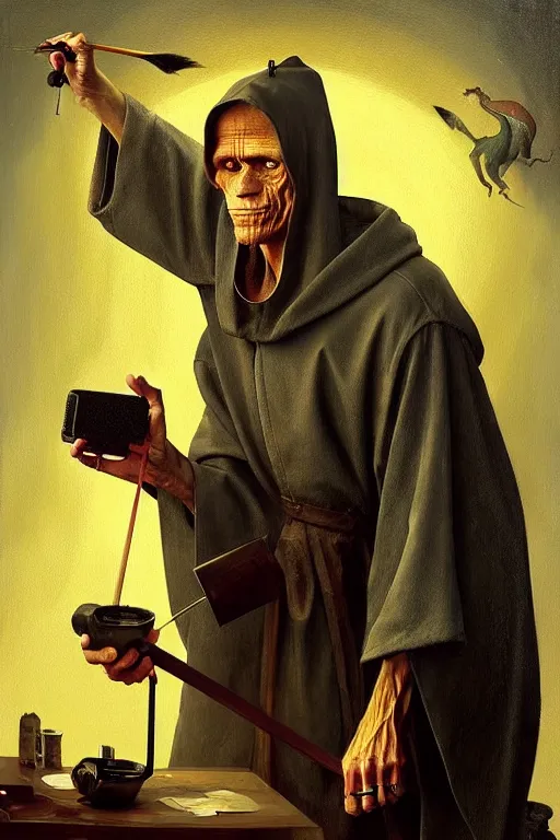 Image similar to hieronymus bosch, greg rutkowski, anna podedworna, painting of willem dafoe as a twitch streamer