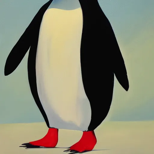 Prompt: a penguin wearing a tuxedo, oil painting