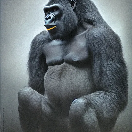 Prompt: gorilla, dark souls style, by zdzisław Beksiński, by Mike Winkelmann