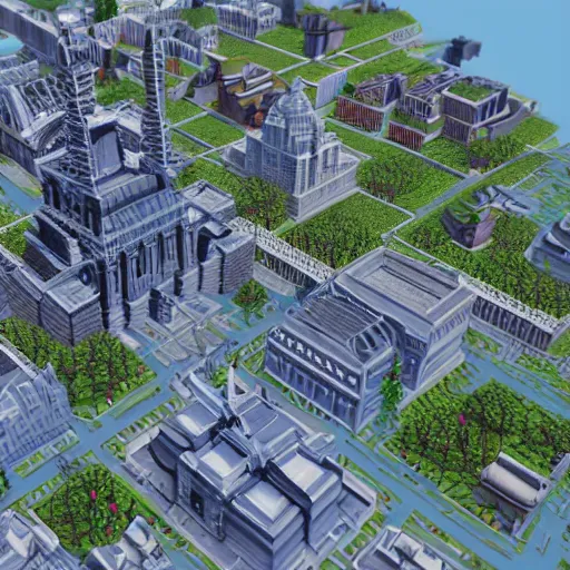 Image similar to a capital city made of voxels. unreal engine