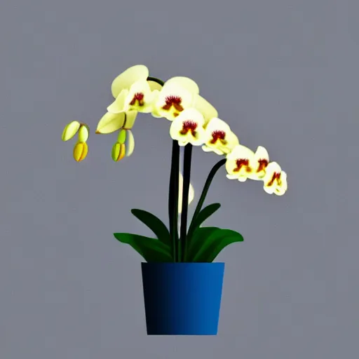 Image similar to miniature orchid in a pot but minimalistic concept art by frank stella gilleard james whalen tom, colorful, soft light, trending on artstation, minimalism
