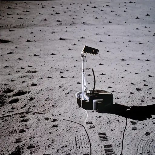 Prompt: photo of a stratocaster electric guitar standing idle on the moon landing. detailed. 8k