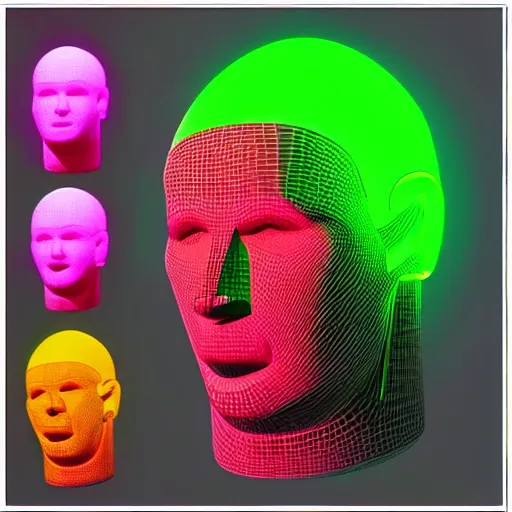 Image similar to 3 d renaissance statue head, mix with neon art, highly detailed