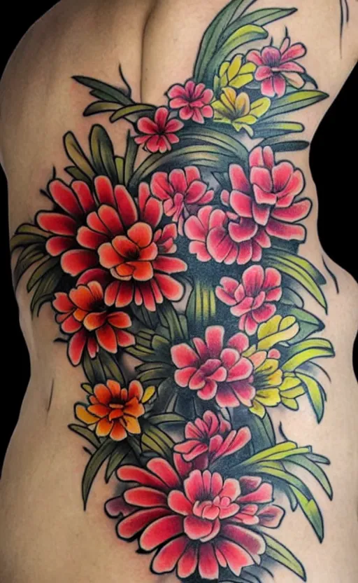 Prompt: flowers as fireworks irezumi tattoos 9