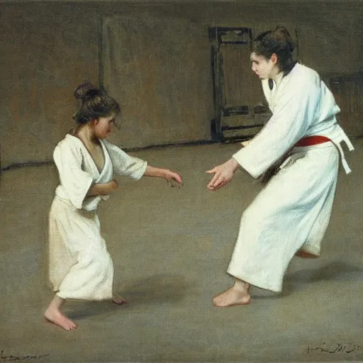 Image similar to actress training judo by alfred stevens