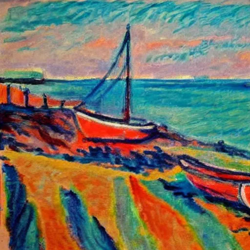 Prompt: a fauvist painting of the danish seaside