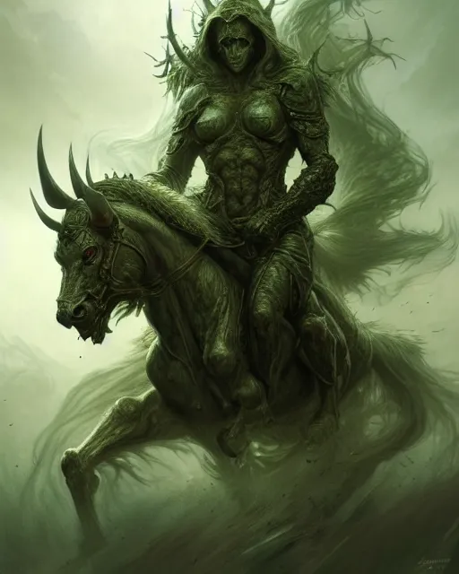 Image similar to concept art by artgerm, pestilence of the four horsemen of the apocalypse, soft green natural light, intricate, war, highly detailed dark art, digital painting, artstation, concept art, smooth, sharp focus, illustration, art by greg rutkowski and luis rollo and uang guangjian and gil elvgren, symmetry!