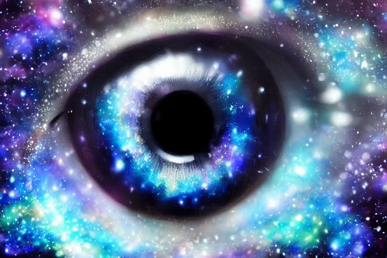Prompt: a small galaxy inside of an eye, beautiful eye, eye, eye of a woman, realistic, ultra realistic, macro, beautiful, digital art, trending on artstation