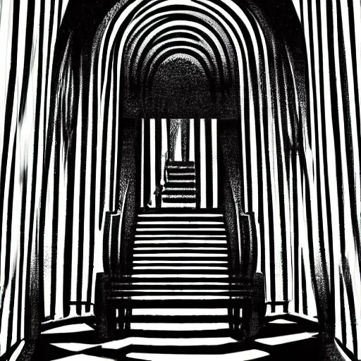 Image similar to a huge bright maze of many doorways and lots of stairs, artstation, Junji Ito, epic composition