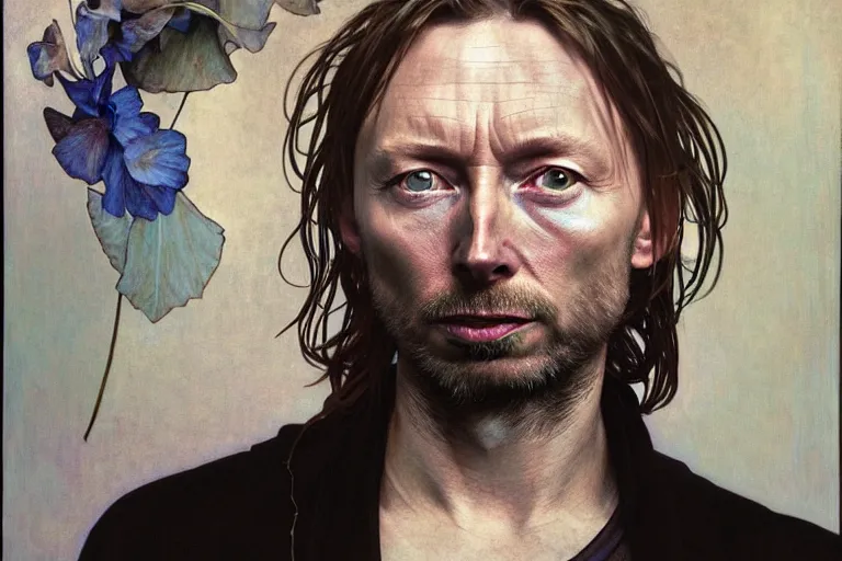 Prompt: hyper realistic portrait of thom yorke singer songwriter, side, liminal space, by lee bermejo, alphonse mucha and greg rutkowski, obese head