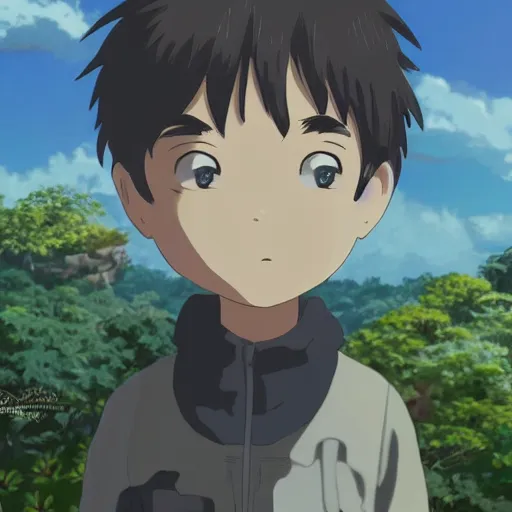 Prompt: friendly guy and small creature , with Fragile looking character portrait anime face made by Studio Ghibli highly detailed art, beautiful scene, sharp focus, smooth, 8k, anime art,